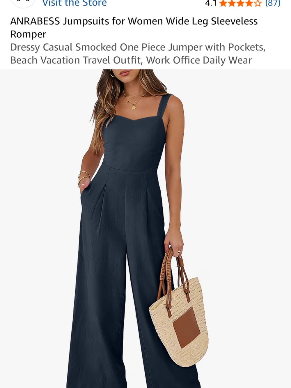Women's Wide-Leg Sleeveless Jumpsuit in Navy